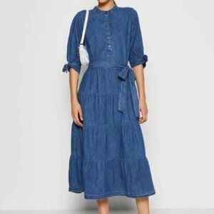 GAP Tiered Denim Shirt Midi Dress Women's XL
